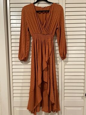 Kormei Rust V Neck High Low Flowy Boho Maxi Dress Size S